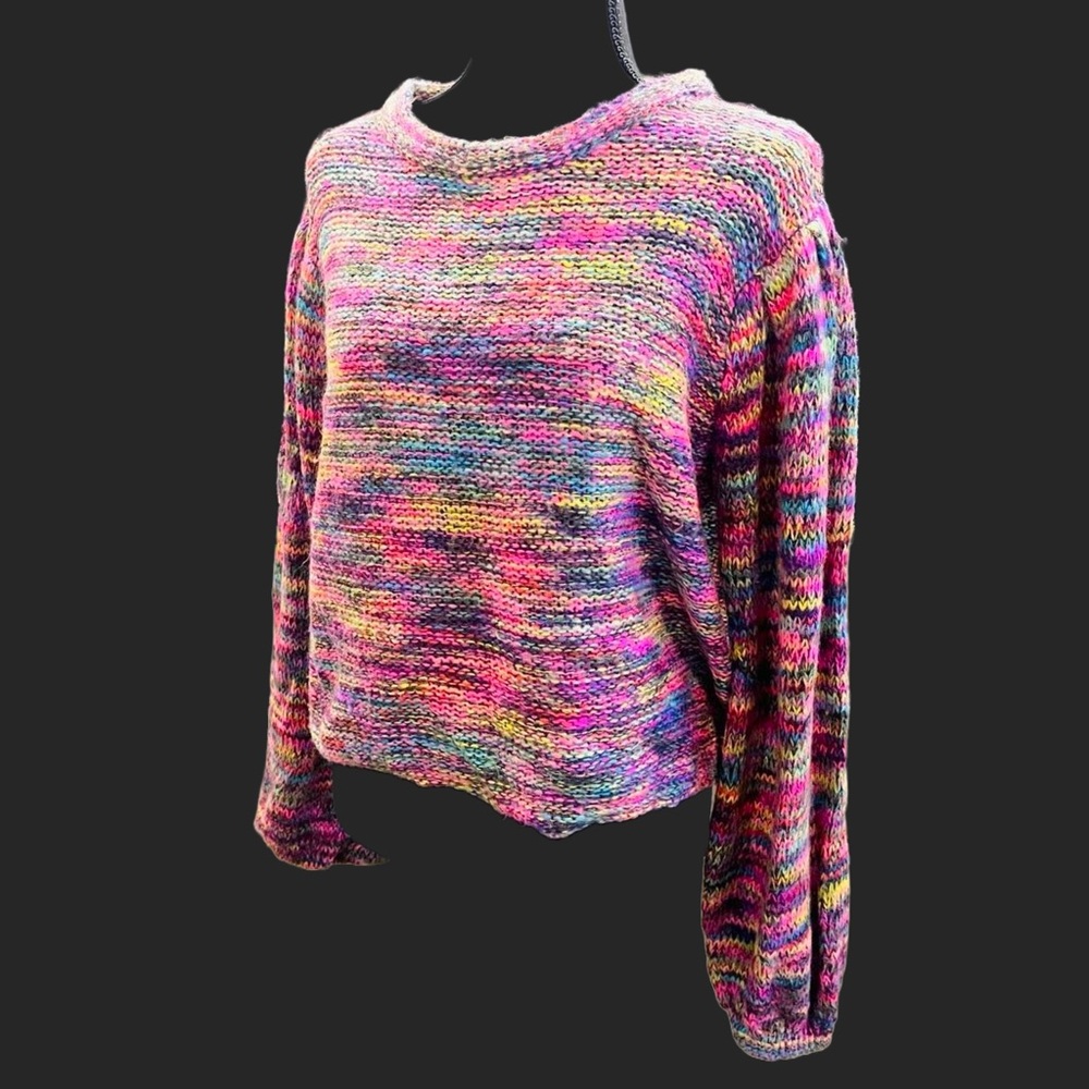 Willow & Root Colorful Rainbow Knit Balloon Sleeve Sweater Size Medium